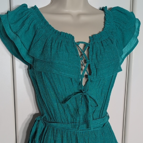Chic Teal Lace-Up Mini Dress - Picture 2 of 4